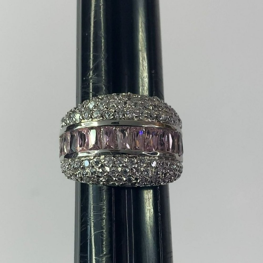 Sterling Silver 925 Pink Baguette CZ Women's Ring In Size 6